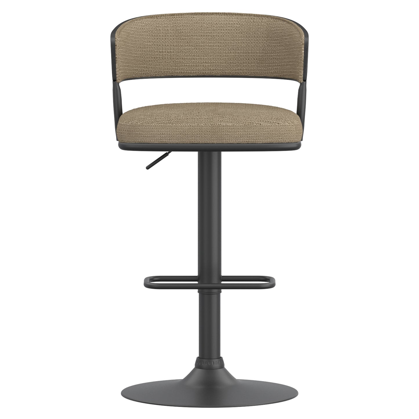 Kazan Adjustable Air-Lift Stool, Set of 2 in Dark Beige Performance Fabric & Black Metal