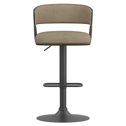 Kazan Adjustable Air-Lift Stool, Set of 2 in Dark Beige Performance Fabric & Black Metal
