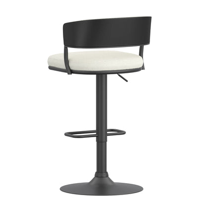 Kazan Adjustable Air-Lift Stool, Set of 2 in Ivory Performance Fabric & Black Metal