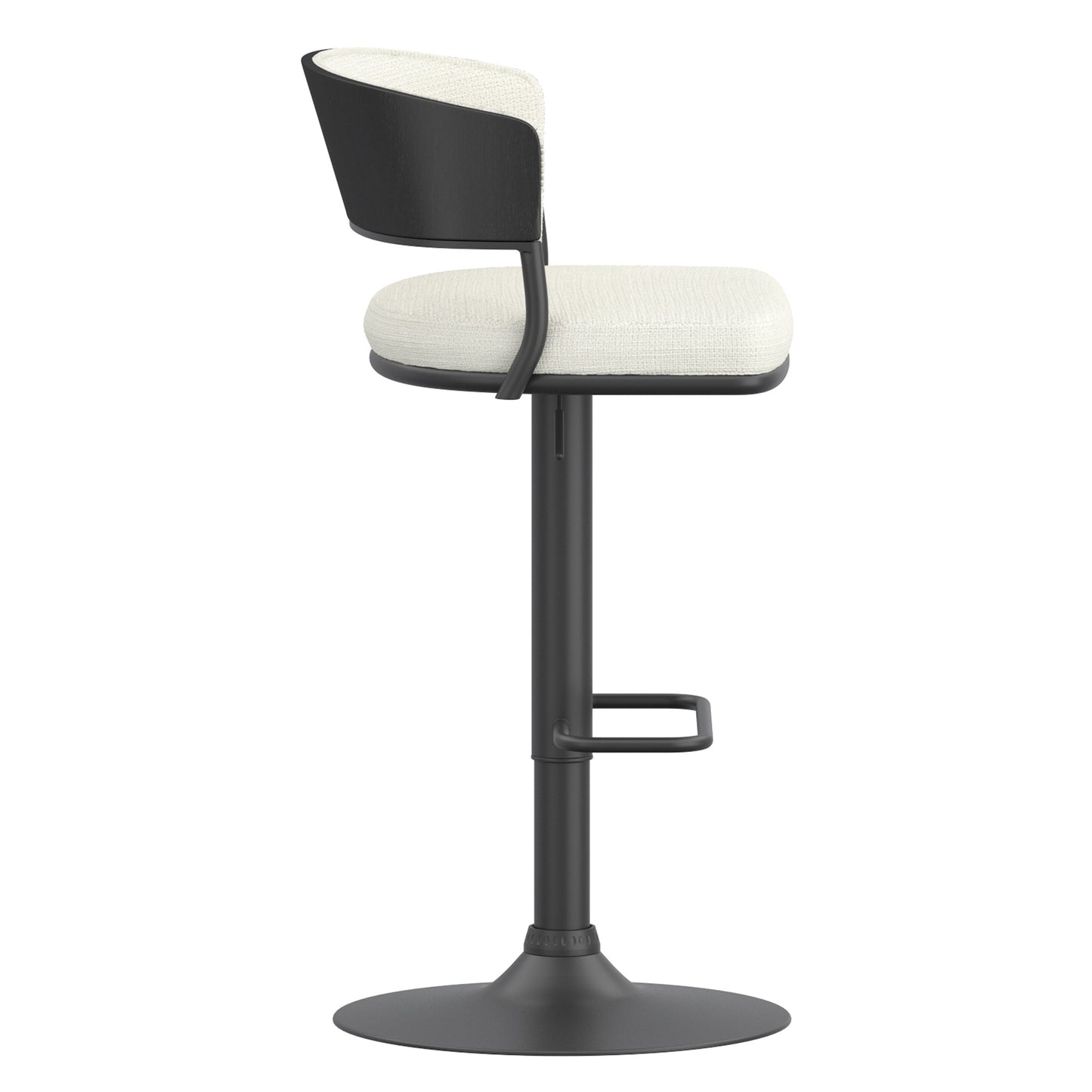 Kazan Adjustable Air-Lift Stool, Set of 2 in Ivory Performance Fabric & Black Metal