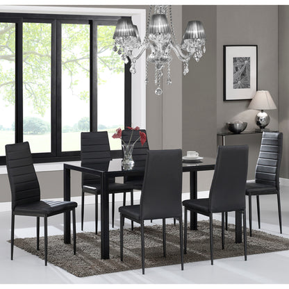 Black Tempered Glass and Black Chairs 7pc