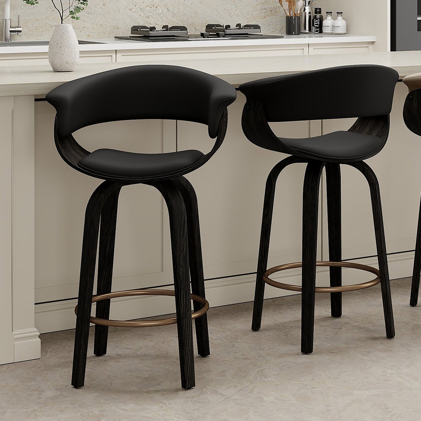Holt 26" counter stool with swivel, set of 2 in black and walnut