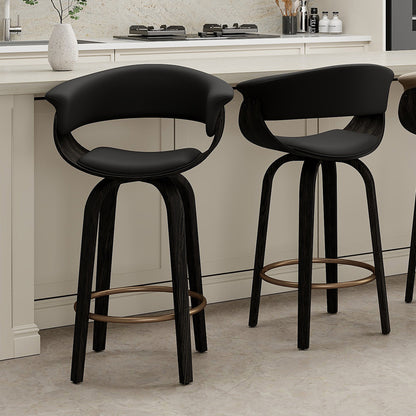 Holt 26" counter stool with swivel, set of 2 in black and walnut