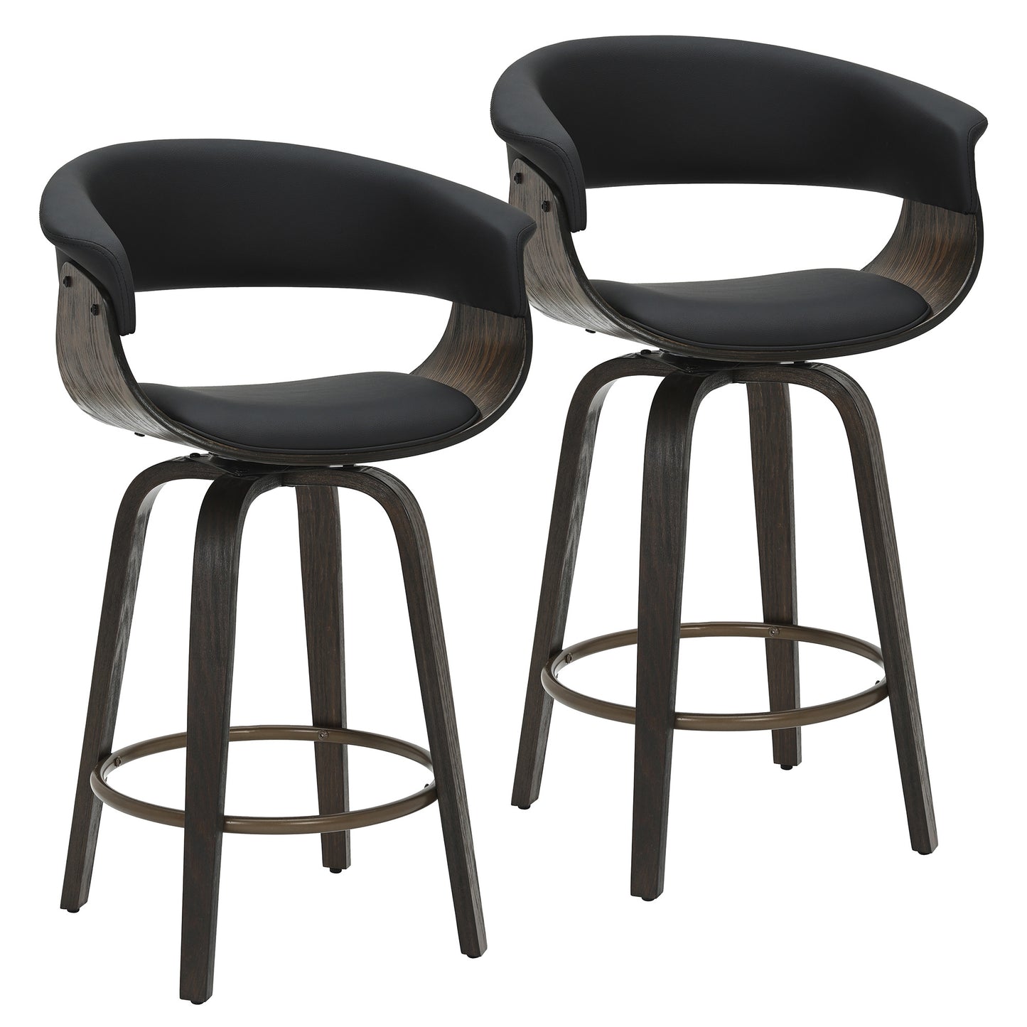 Holt 26" counter stool with swivel, set of 2 in black and walnut