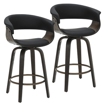 Holt 26" counter stool with swivel, set of 2 in black and walnut