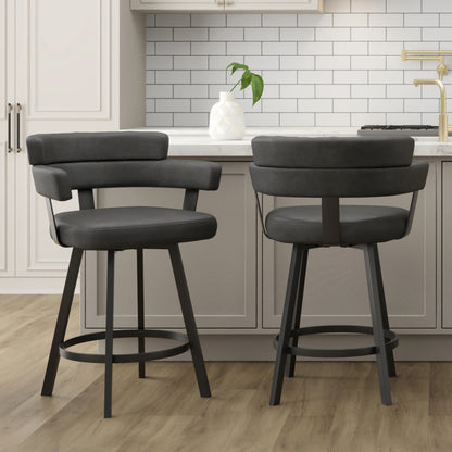 Oberon 26" counter stool with swivel, set of 2 in charcoal and black