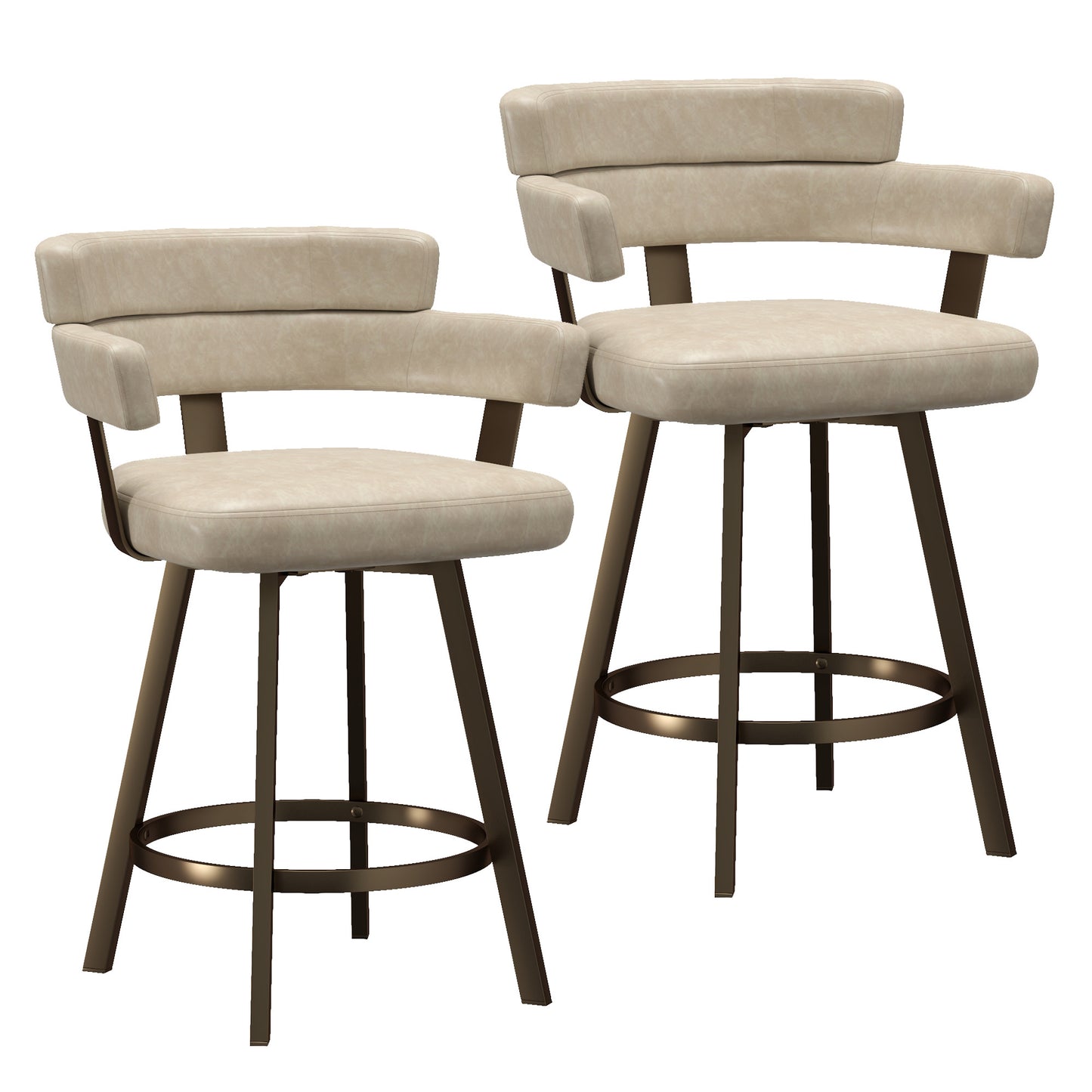 Oberon 26" counter stool with swivel, set of 2 in vintage ivory and aged gold