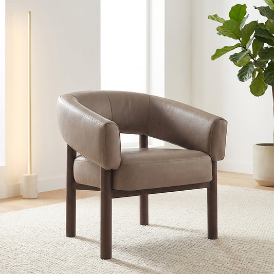 Allegra accent chair in dark taupe and walnut