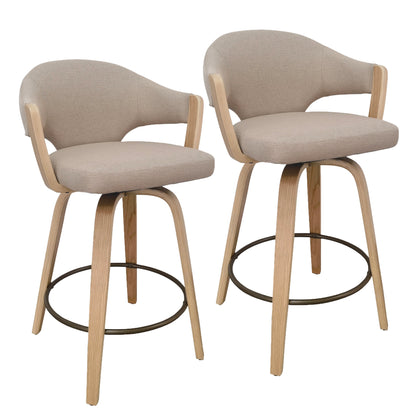 Freya 26" counter stool with swivel, set of 2 in toffee and natural