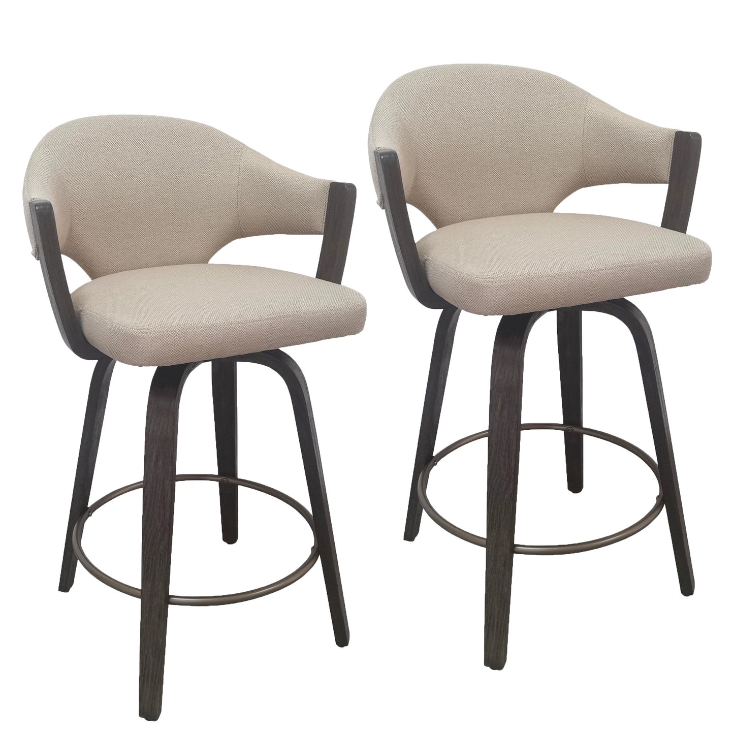Freya 26" counter stool with swivel, set of 2 in toffee and walnut