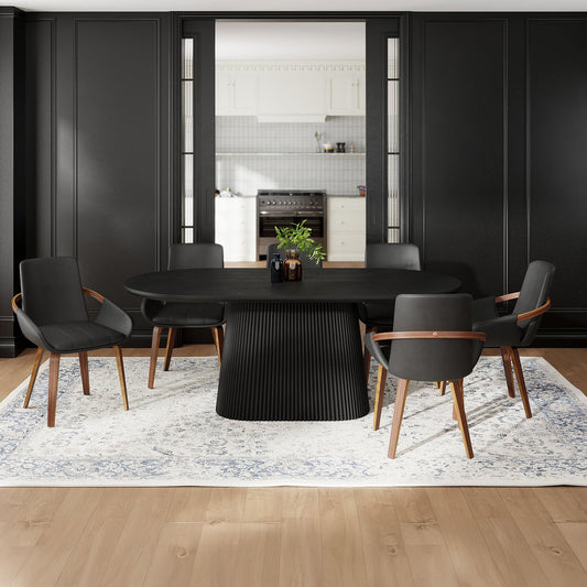 Tovas and Caspian 7pc Dining Set - Black Table and Dark Walnut Chairs