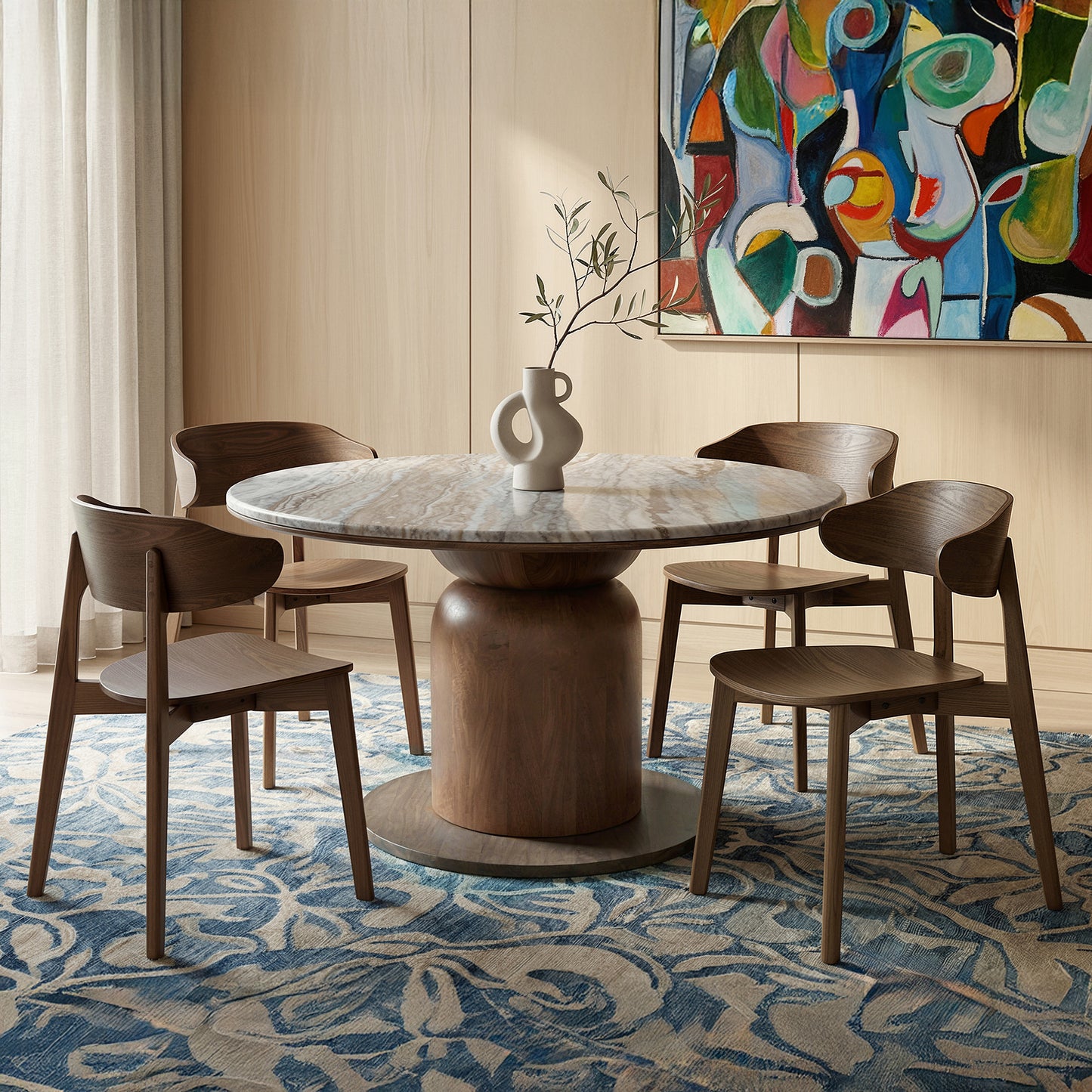 Martina and Khari 5pc Dining Set – Walnut Table and Walnut Chairs