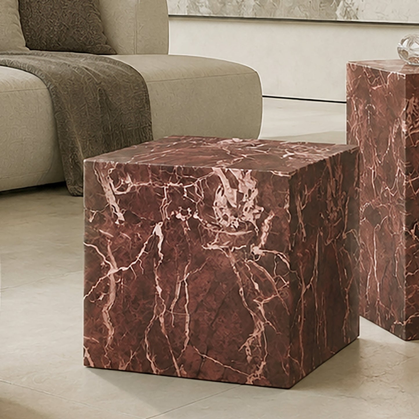 Artemis Square Accent Table in Red Levanto