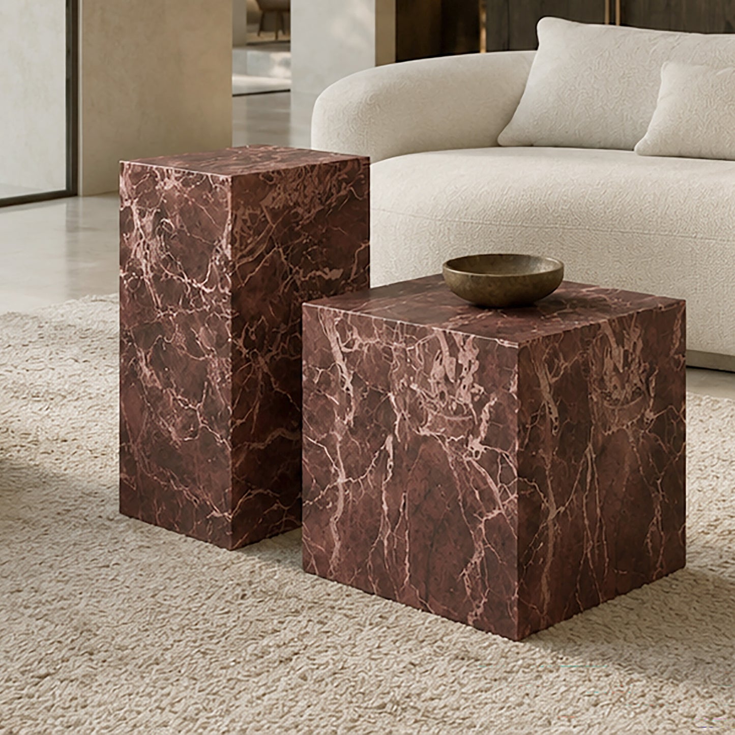 Artemis Square Accent Table in Red Levanto