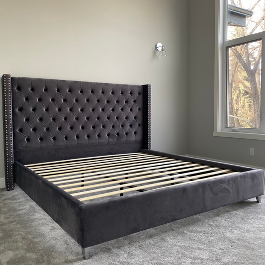 Aiden Grey Velvet Upholstered Bed