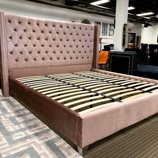 Aiden Blush Velvet Upholstered Bed