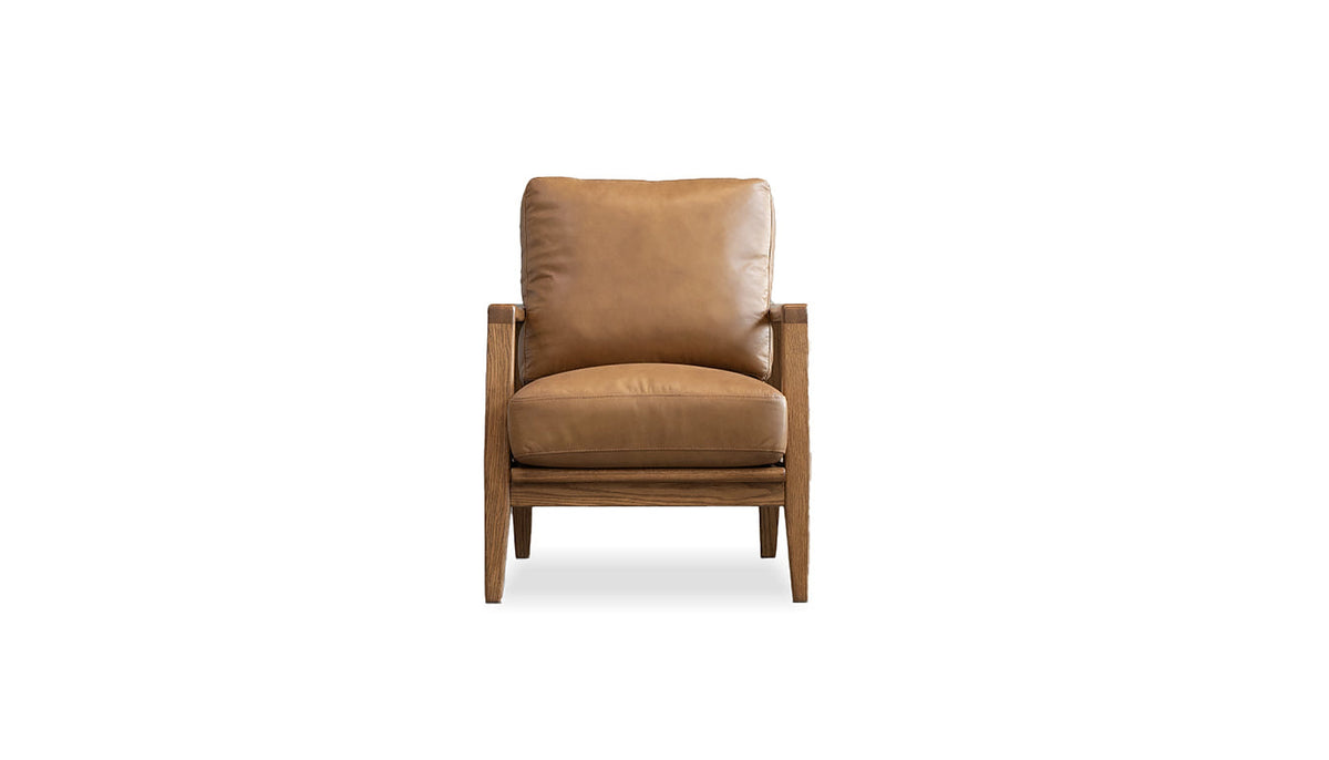 Craftsman Occasional Chair in Butternut Leather and Natural Oak Frame – front view on white background