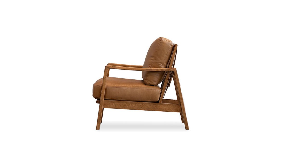 Craftsman Occasional Chair in Butternut Leather and Natural Oak Frame – side profile view on white background