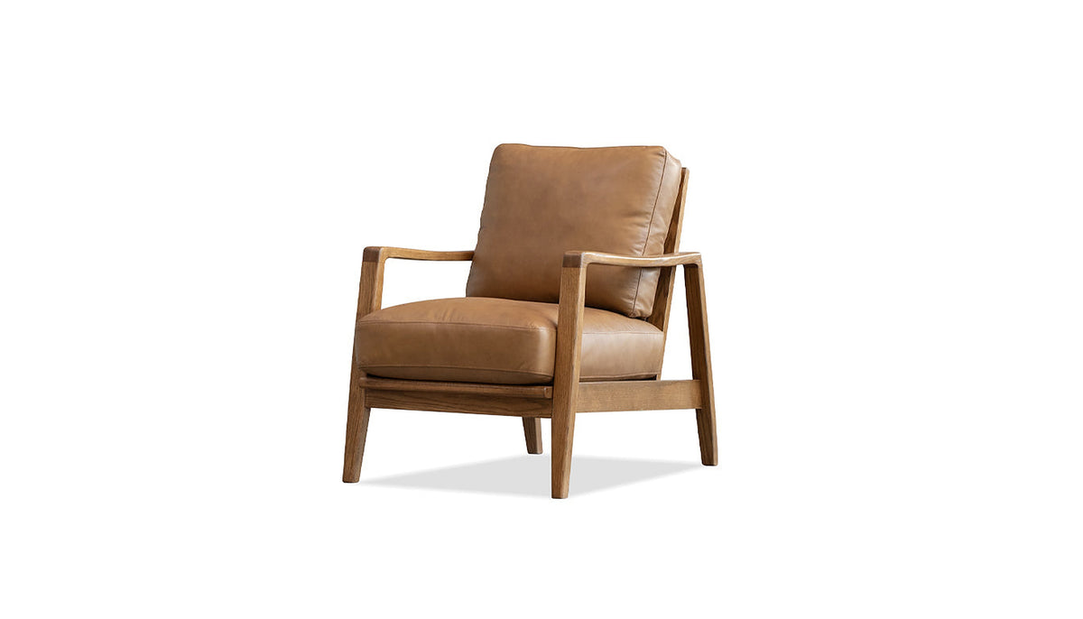 Craftsman Occasional Chair in Butternut Leather and Natural Oak Frame – front three-quarter view on white background