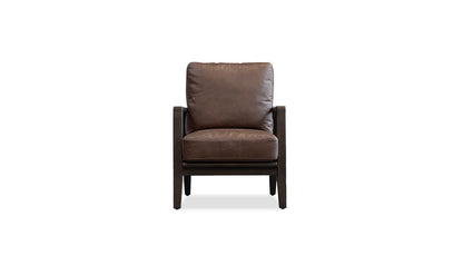 Craftsman Occasional Chair in Chocolate Leather and Chocolate Oak Frame – front view on white background