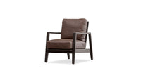 Craftsman Occasional Chair in Chocolate Leather and Chocolate Oak Frame – front three-quarter view on white background