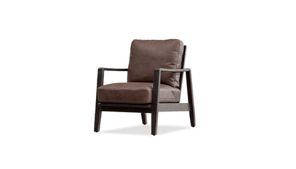 Craftsman Occasional Chair in Chocolate Leather and Chocolate Oak Frame – front three-quarter view on white background