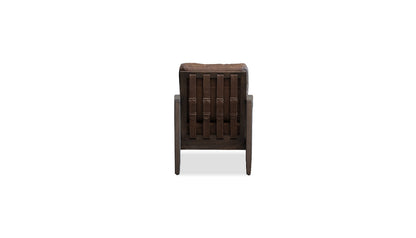 Craftsman Occasional Chair in Chocolate Leather and Chocolate Oak Frame – rear view on white background