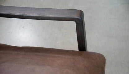 Craftsman Occasional Chair in Chocolate Leather and Chocolate Oak Frame – close-up of armrest