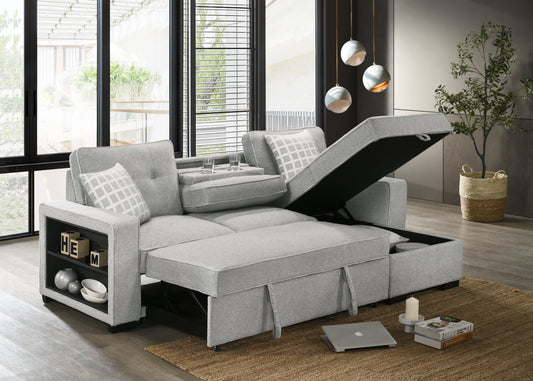 Leni Sleeper Sectional in Light Grey
