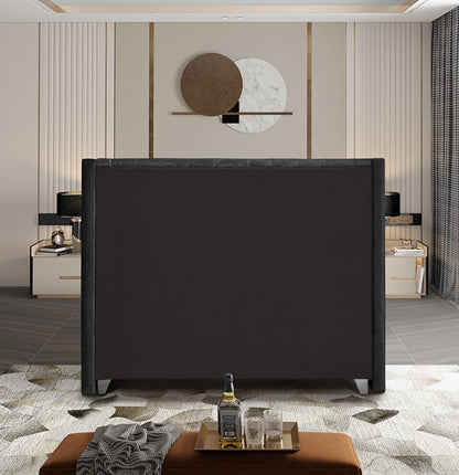 Aiden Black Velvet Upholstered Bed, back of headboard