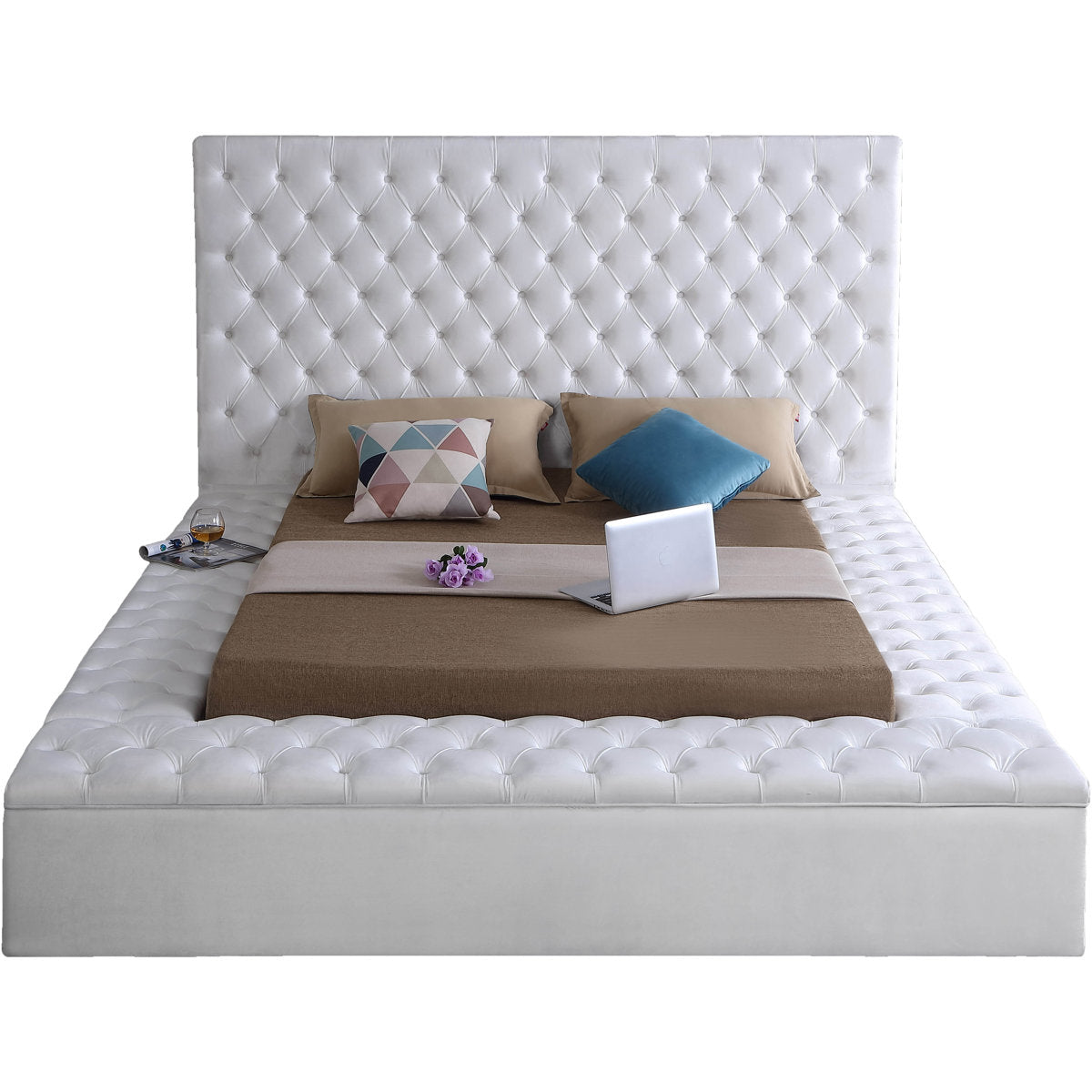 Bliss Ivory Velvet Upholstered Storage Bed, studio front view