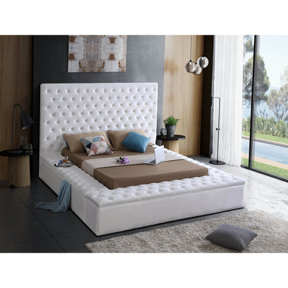 Bliss Ivory Velvet Upholstered Storage Bed in a bedroom