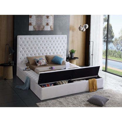 Bliss Ivory Velvet Upholstered Storage Bed with footboard storage open