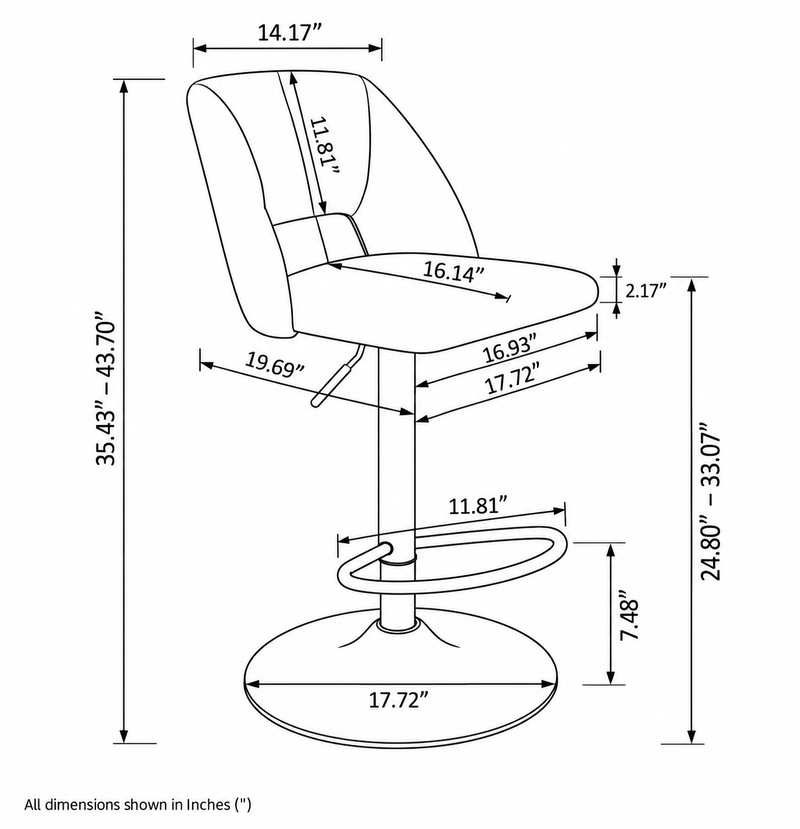 Adler Adjustable Air-lift Stool, Set of 2 dimension diagram
