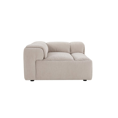 Modani Modular Sectional in beige, angled view of a two-seat armless module with plush seat cushions and padded side bolsters on a white background