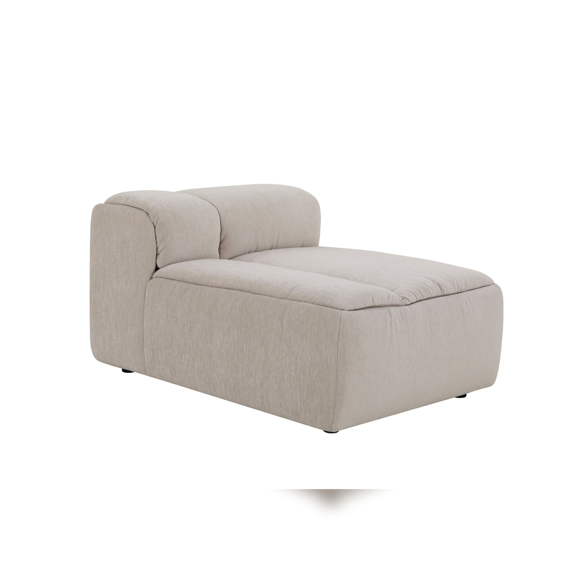 Modani Modular Sectional in beige, side view of an armless lounge module with plush seat and backrest on a white background