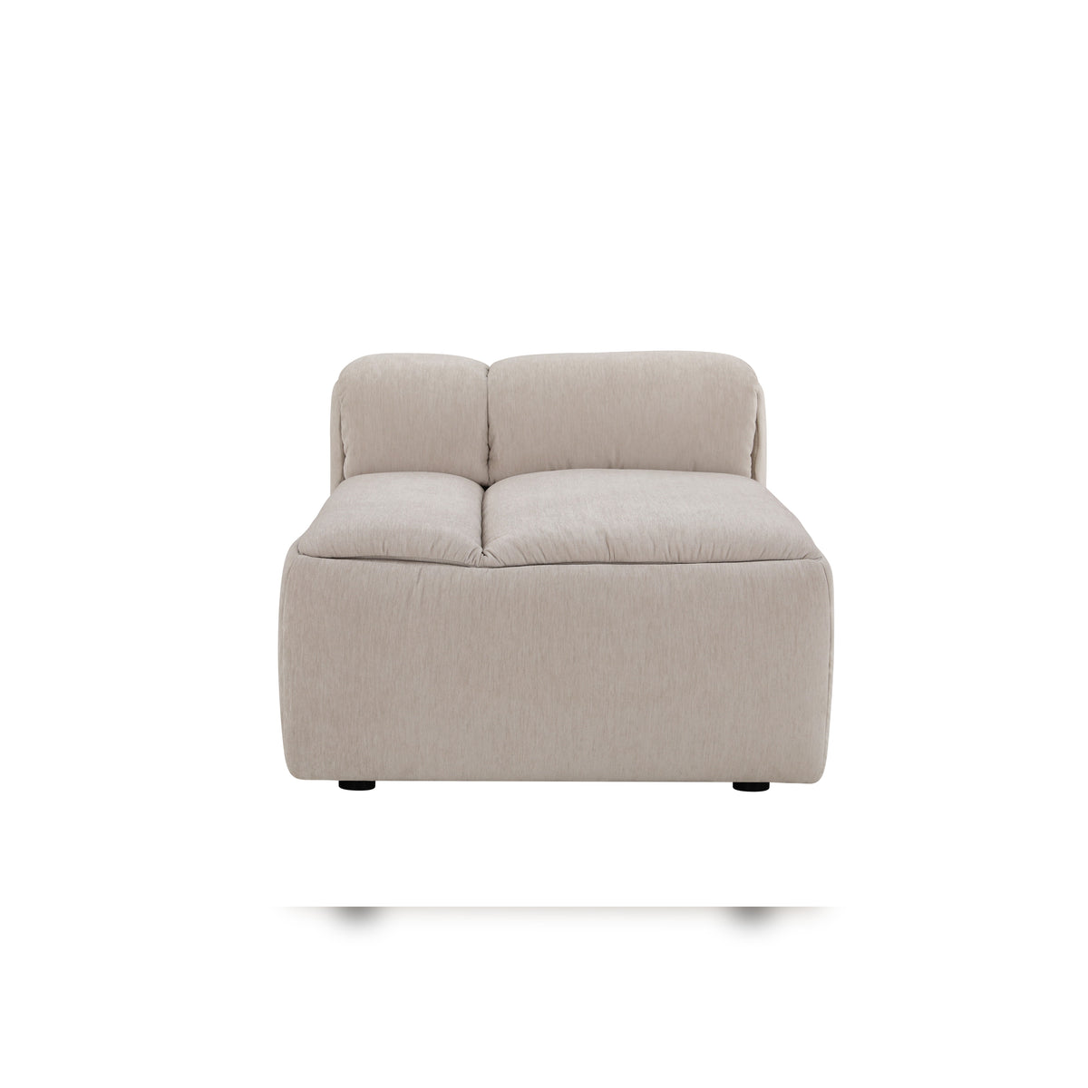 Modani Modular Sectional in beige, front view of a small two-seat armless module with a low backrest and plush cushions on a white background