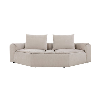 Modani Modular Sectional in beige, front view of a two-seat module with armrests on both sides and two back cushions on a white background