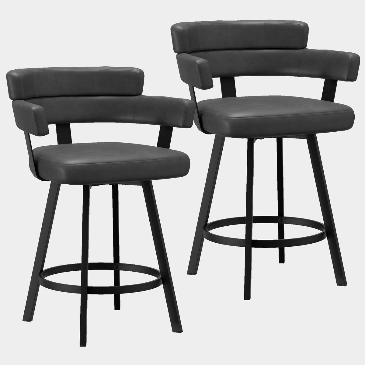 Oberon 26" Counter Stool with Swivel, Set of 2 in Charcoal, front view