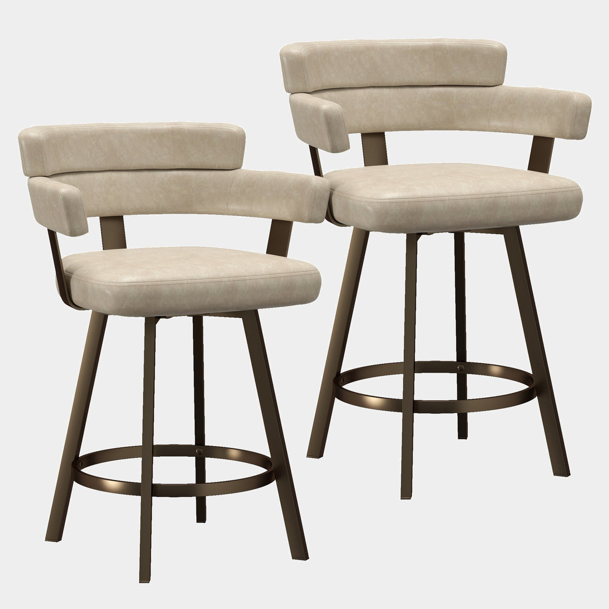 Oberon 26" Counter Stool with Swivel, Set of 2 in Ivory, front view